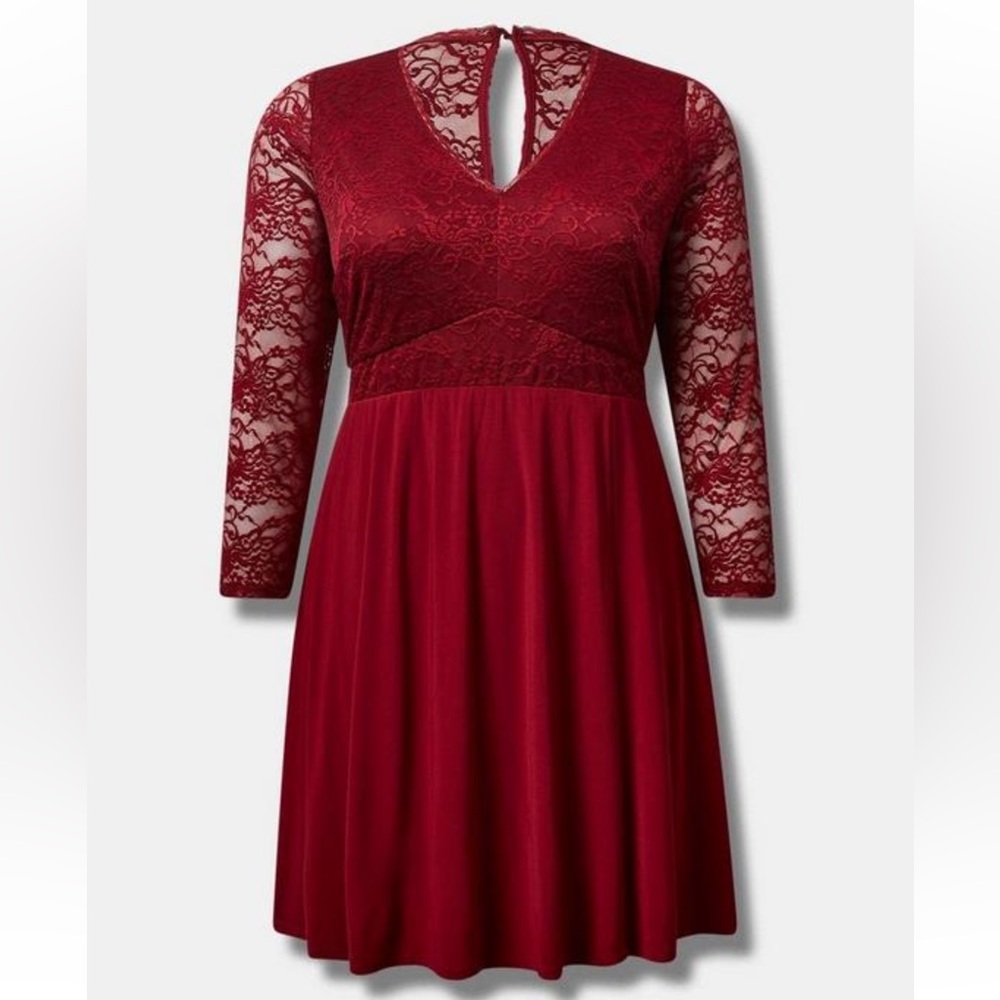 NWT Torrid Red Knit Lace Sleeve Fit and Flare Dress Size 00
